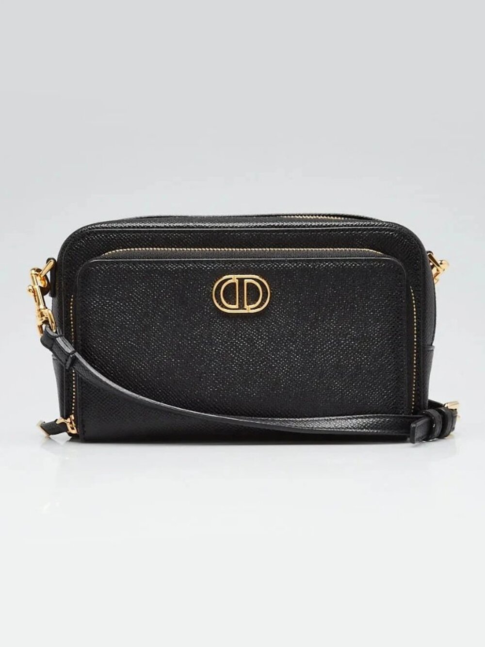 Christian Dior Black Pebbled Leather Caro Double Pouch Crossbody Bag